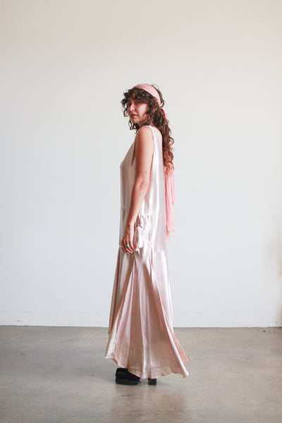 1920s Lilac Satin Drop Waist Dress