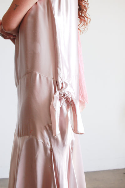 1920s Lilac Satin Drop Waist Dress