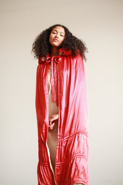 1920s Cherry Red Satin Opera Coat