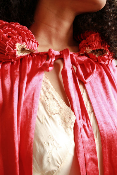 1920s Cherry Red Satin Opera Coat