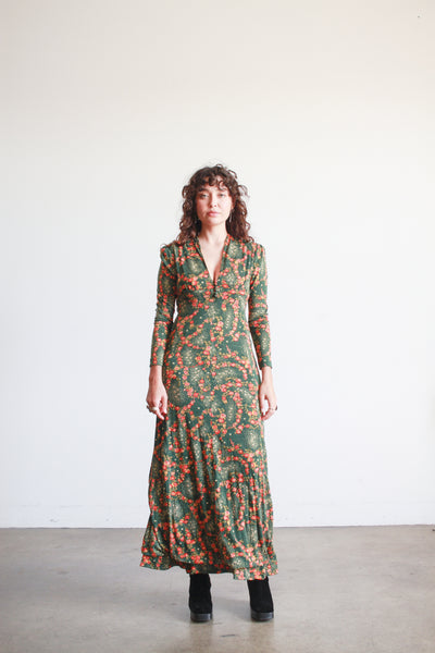 1970s Missoni Green Floral Maxi Dress