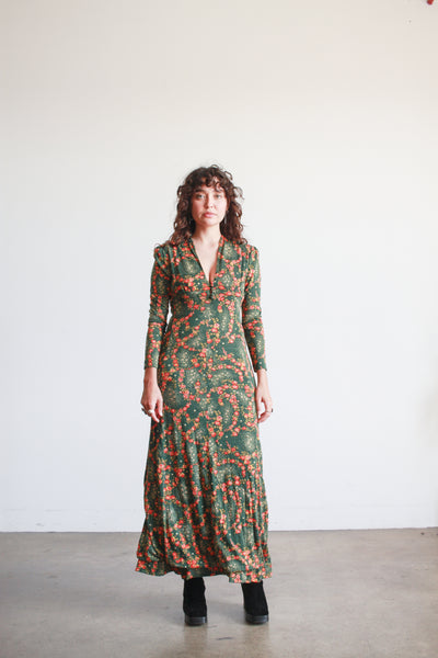 1970s Missoni Green Floral Maxi Dress
