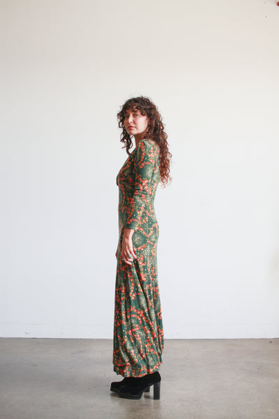 1970s Missoni Green Floral Maxi Dress