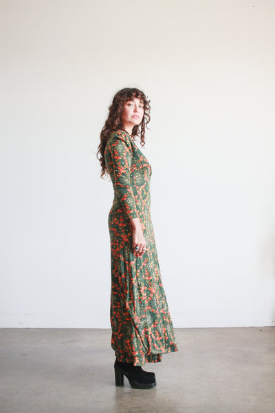 1970s Missoni Green Floral Maxi Dress