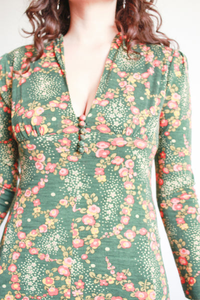 1970s Missoni Green Floral Maxi Dress