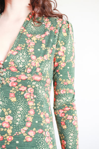 1970s Missoni Green Floral Maxi Dress