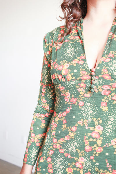 1970s Missoni Green Floral Maxi Dress