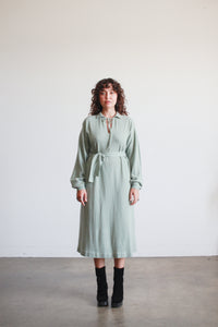1970s I. Magnin Robins Egg Blue Cashmere Tie Neck Dress