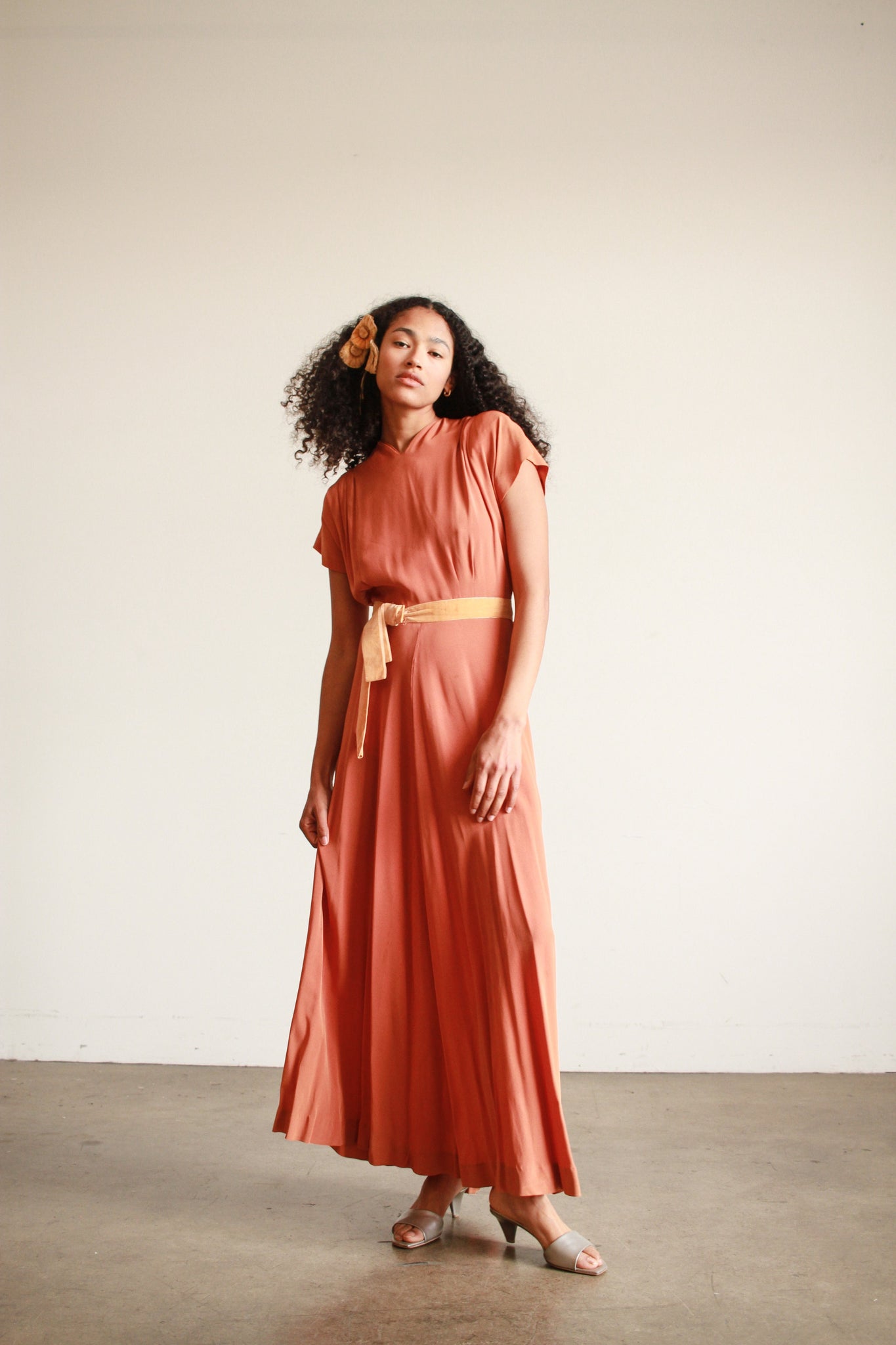 1940s Pumpkin Rayon Dolman Sleeve Dress 1940s Pumpkin Rayon Dolman Sleeve Dress