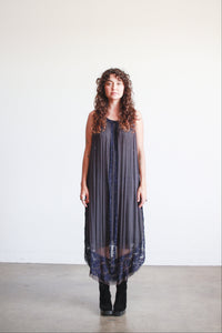 1920s Blue Gray Beaded Silk Tunic Dress
