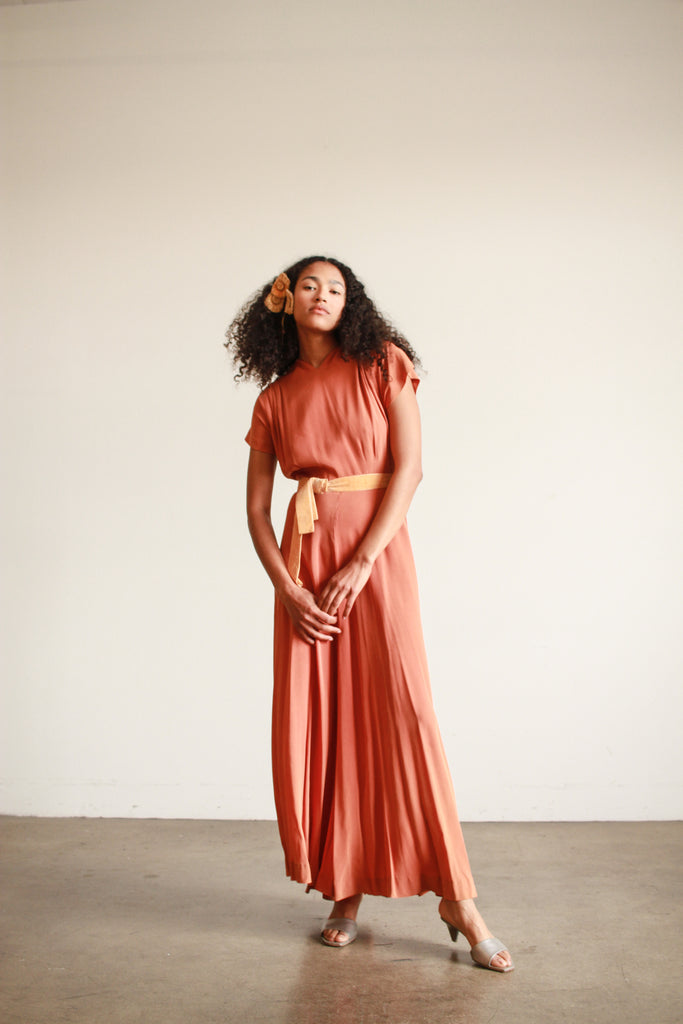 1940s Pumpkin Rayon Dolman Sleeve Dress 1940s Pumpkin Rayon Dolman Sleeve Dress