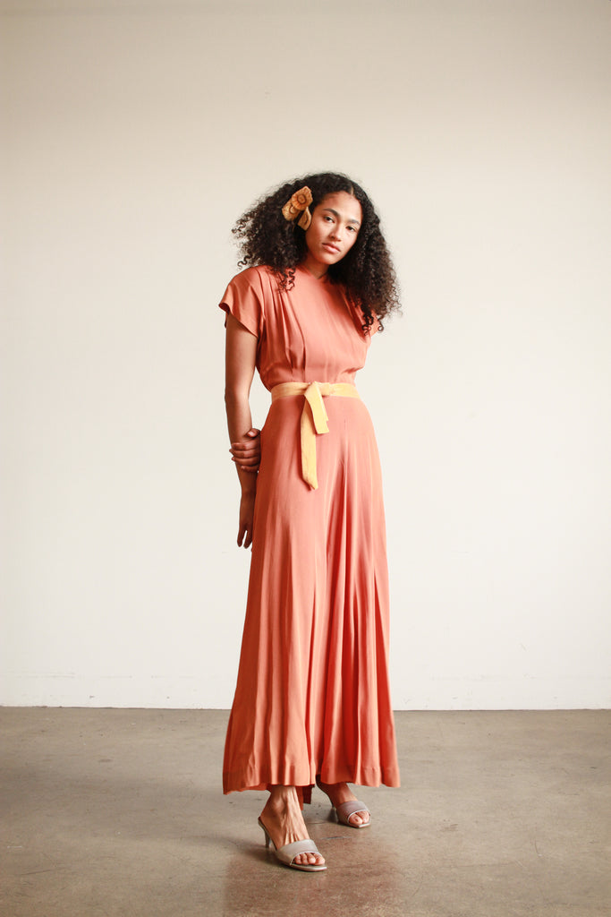 1940s Pumpkin Rayon Dolman Sleeve Dress Blossom Vintage 1940s Pumpkin Rayon Dolman Sleeve Dress Blossom Vintage