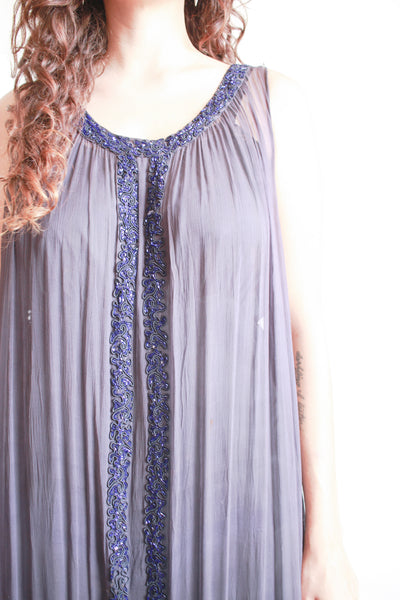 1920s Blue Gray Beaded Silk Tunic Dress