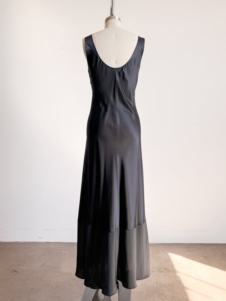 1990s Black Satin Butterfly Embroidered Nightgown