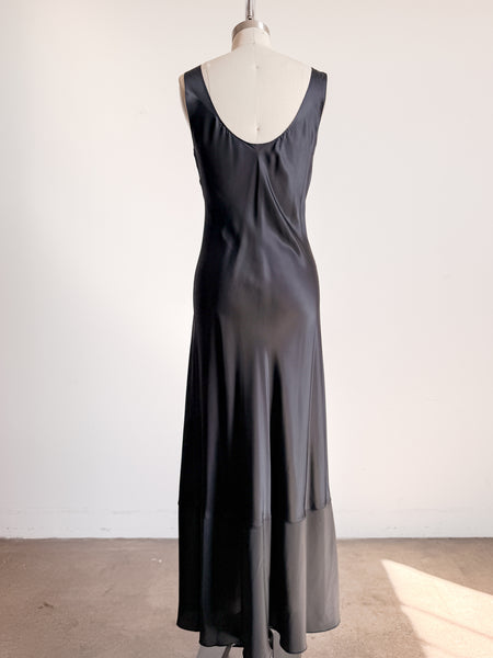 1990s Black Satin Butterfly Embroidered Nightgown