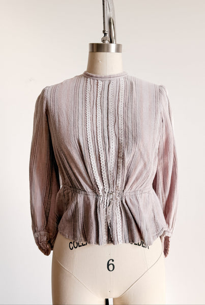 1900s Mauve Knit Mixed Print Cotton Bodice