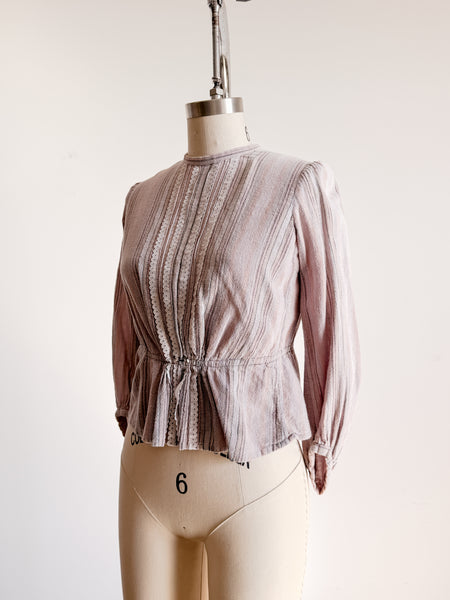 1900s Mauve Knit Mixed Print Cotton Bodice