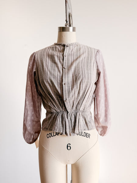 1900s Mauve Knit Mixed Print Cotton Bodice