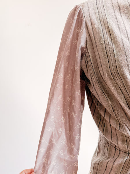 1900s Mauve Knit Mixed Print Cotton Bodice