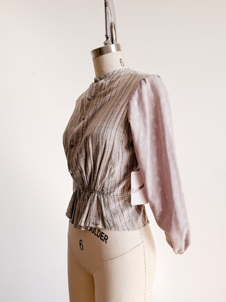 1900s Mauve Knit Mixed Print Cotton Bodice