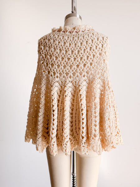 1950s Beige Knit Crochet Poncho