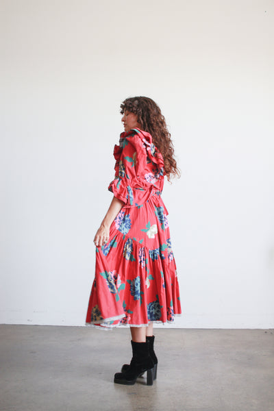 1980s Bis Bis Red Floral Print Skirt Set