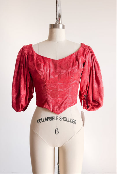 Antique Cherry Red Jacquard Corset Bodice