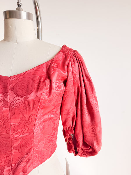 Antique Cherry Red Jacquard Corset Bodice