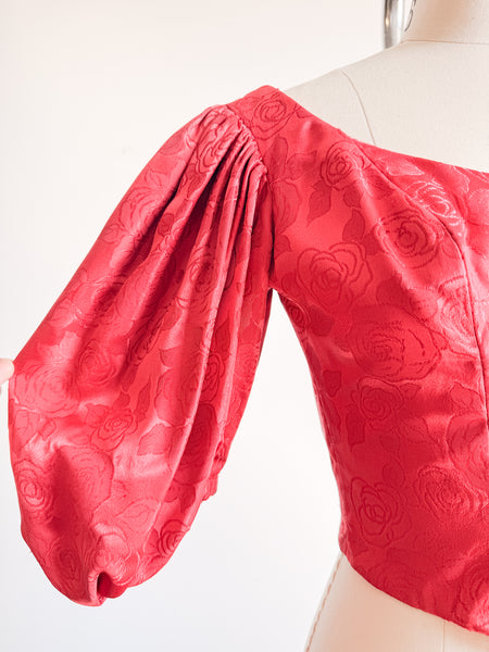 Antique Cherry Red Jacquard Corset Bodice