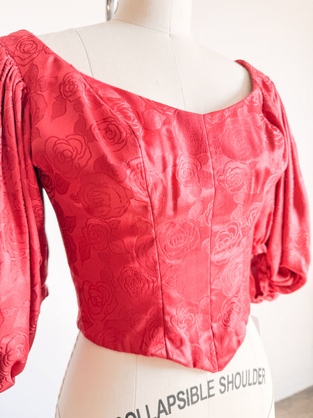 Antique Cherry Red Jacquard Corset Bodice
