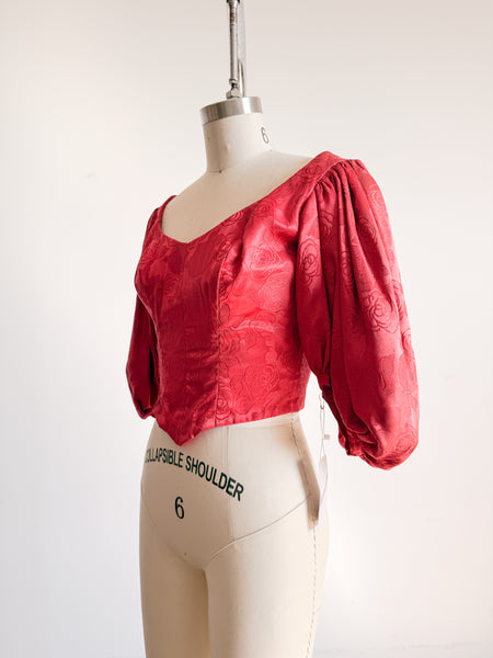 Antique Cherry Red Jacquard Corset Bodice