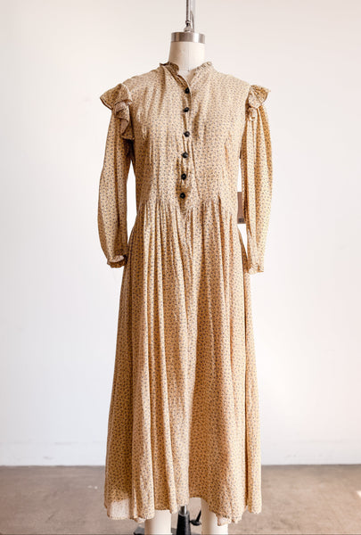 Antique Calico Yellow Print Long Sleeve Dress