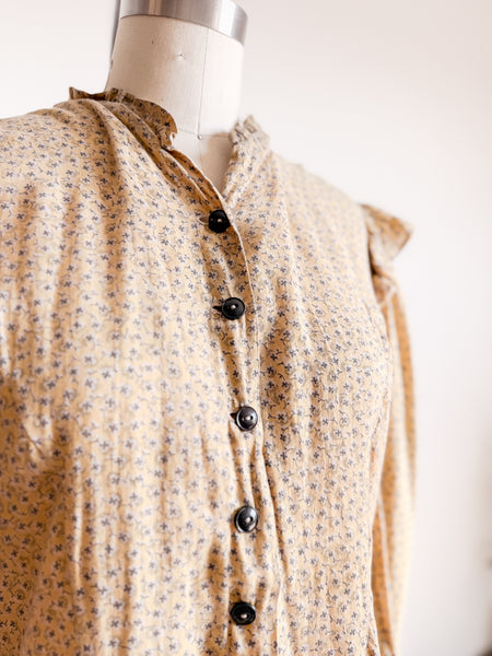 Antique Calico Yellow Print Long Sleeve Dress