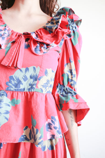 1980s Bis Bis Red Floral Print Skirt Set