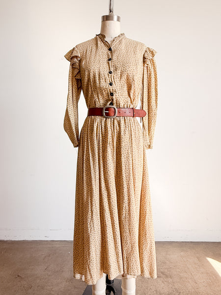 Antique Calico Yellow Print Long Sleeve Dress