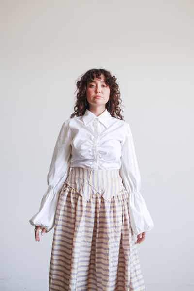 1990s White Cotton Smock Button Up Blouse