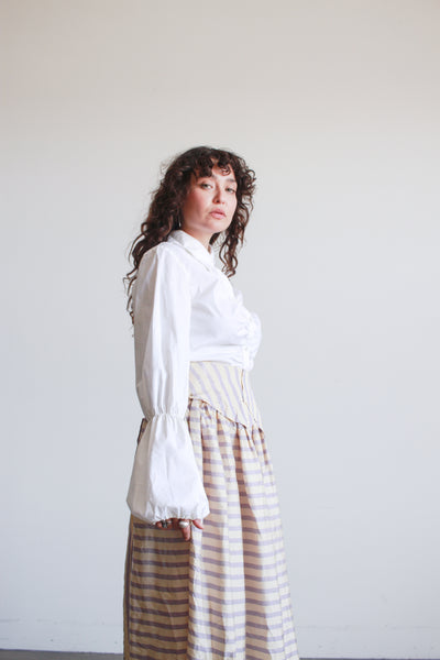 1990s White Cotton Smock Button Up Blouse