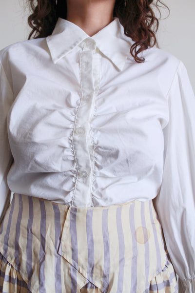 1990s White Cotton Smock Button Up Blouse