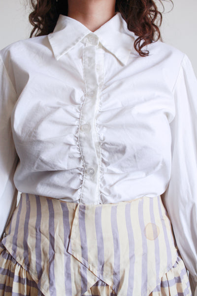 1990s White Cotton Smock Button Up Blouse