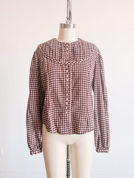 Victorian Brown Plaid Ruffled Bodice