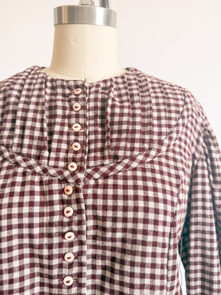 Victorian Brown Plaid Ruffled Bodice