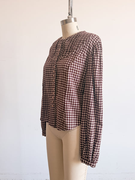 Victorian Brown Plaid Ruffled Bodice