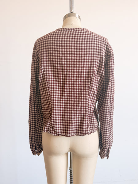 Victorian Brown Plaid Ruffled Bodice