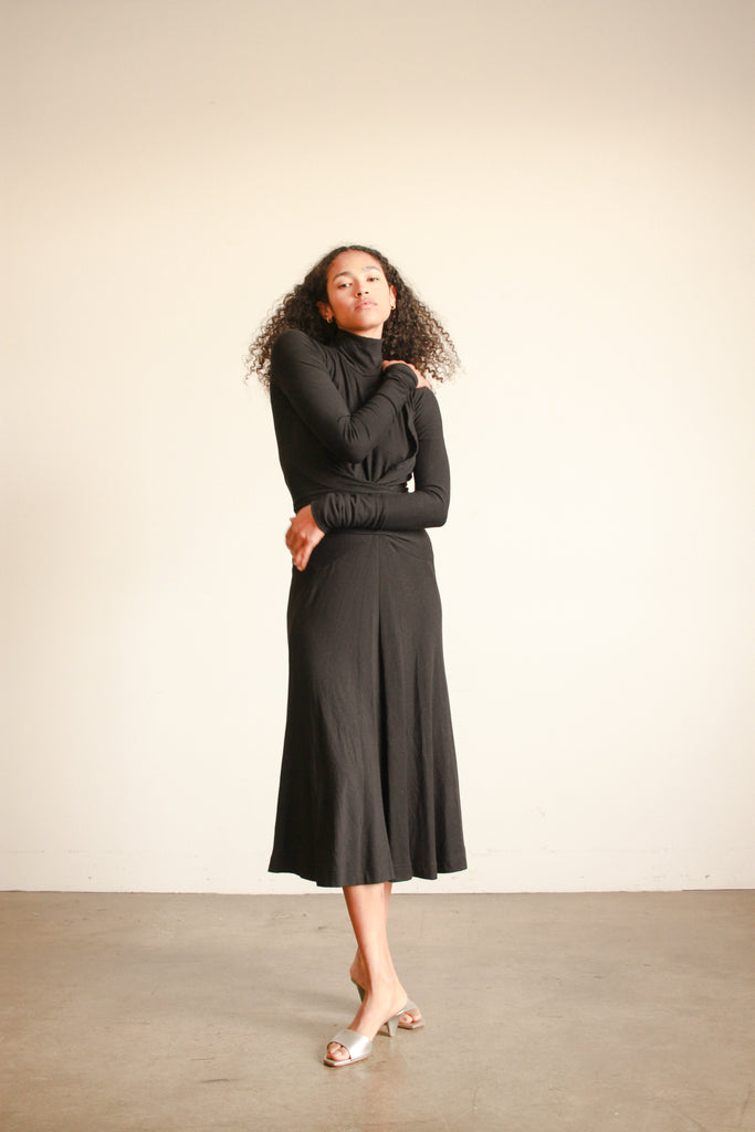 1990s Donna Karan Black Cotton Jersey Halter Dress Blossom Vintage 1990s Donna Karan Black Cotton Jersey Halter Dress Blossom Vintage