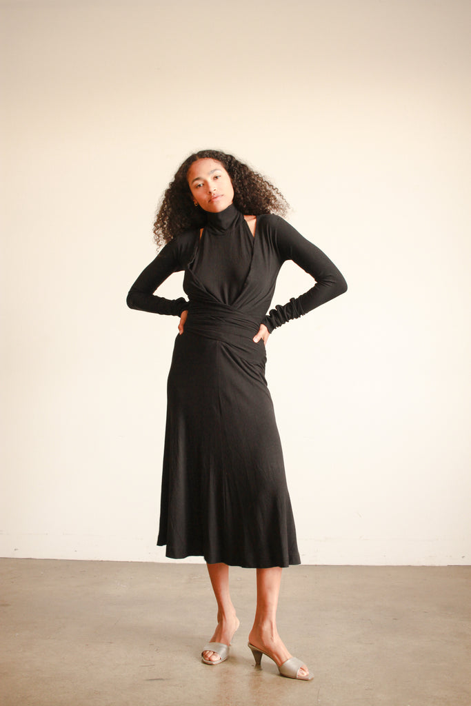 1990s Donna Karan Black Cotton Jersey Halter Dress Blossom Vintage 1990s Donna Karan Black Cotton Jersey Halter Dress Blossom Vintage