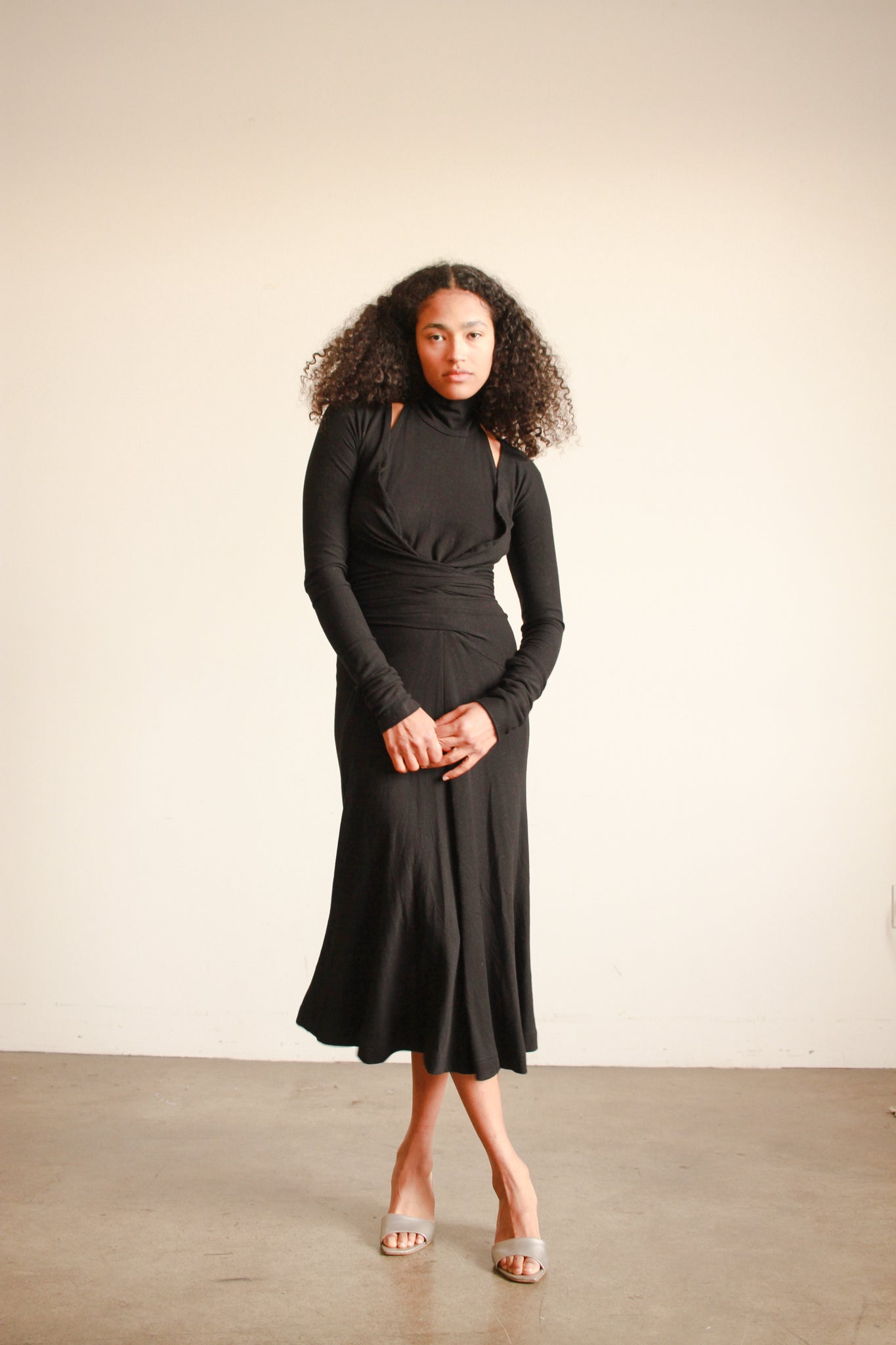 1990s Donna Karan Black Cotton Jersey Halter Dress Blossom Vintage 1990s Donna Karan Black Cotton Jersey Halter Dress Blossom Vintage