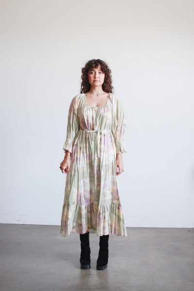 1970s Pistachio Cotton Floral Print Dress