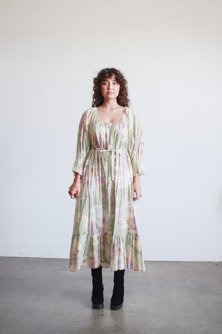 1970s Pistachio Cotton Floral Print Dress