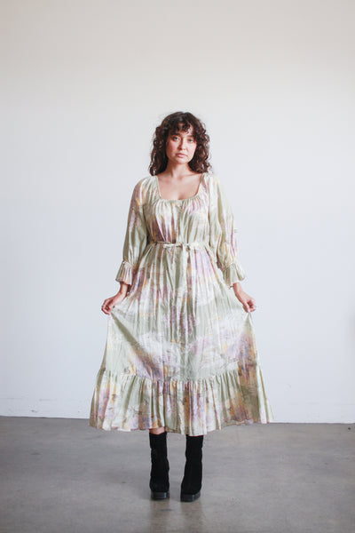 1970s Pistachio Cotton Floral Print Dress