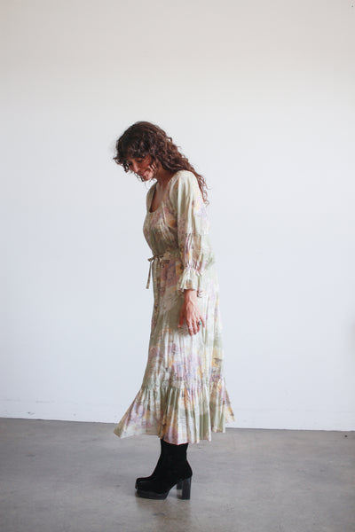 1970s Pistachio Cotton Floral Print Dress